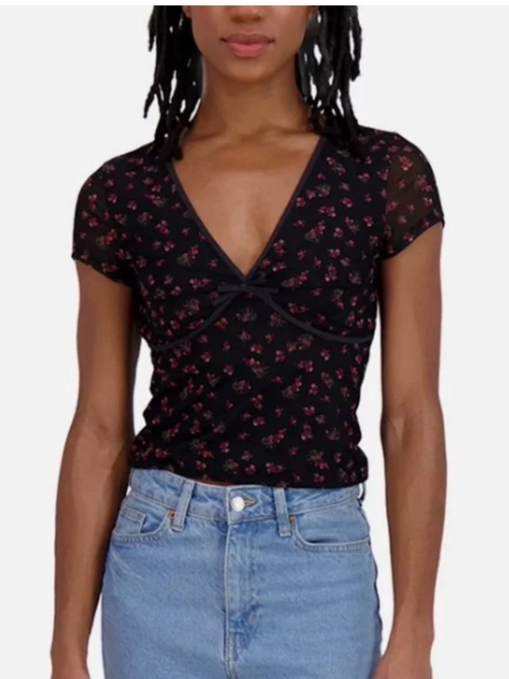Aeropostale Black Crop Top with Pink Floral Print